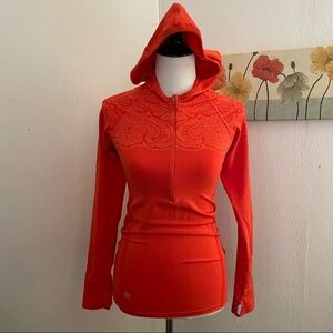 Athleta Womens Orange Fitted 1/2 Zip Long Sleeve Pullover Thumbholes Hoodie M